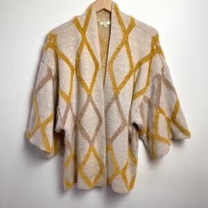 Kori Textured Kimono Cardigan S/M Statement‎ Japandi Geometric Soft Eyelash Knit